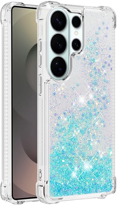 Coverup Hoesje - Geschikt voor Samsung Galaxy S26 Ultra Hoesje - Coverup Liquid Glitter Back Cover - Lichtblauw