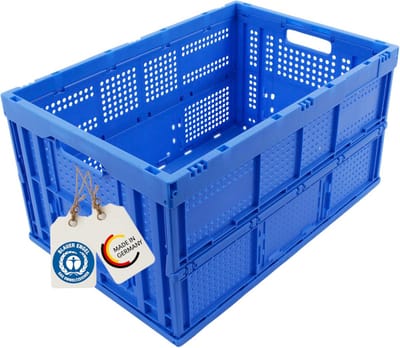 Opvouwbare Transportbox 64 Liter - Stabiliteit & Ruimtebesparend, 60 x 40 x 32 cm, Geschikt voor Boodschappen en Verhuizen