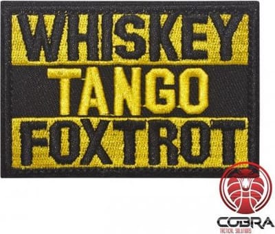 Whisky Tango Foxtrot Gele Geborduurde militaire Patch met klittenband