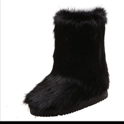 Nieuw winterbont voor dames, imitatie wasbeerbont uit één stuk, warme snowboots, harige schoenen, buitenlaarzen 42 zwart