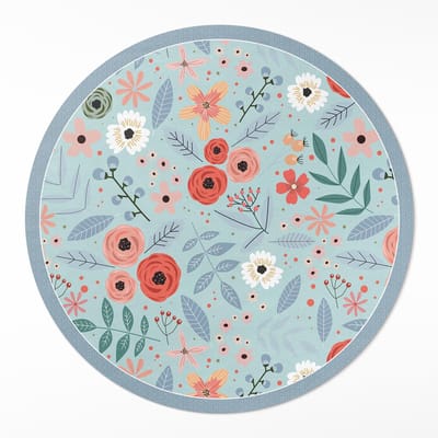 Wallfluent Vinyl Tapijt - Pastelkleurige Bloemenillustratie Vinyl Vloerkleed - 50 cm - Rechthoek Tapijt Vinyl - - Blauw Binnen Tapijt - Slaapkamertapijt - Keukentapijt