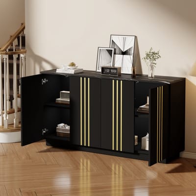 Woonkamer dressoir - opbergkast - 35x140x70 cm - met gouden randontwerp - verstelbare binnenplanken - kast - zwart-goud