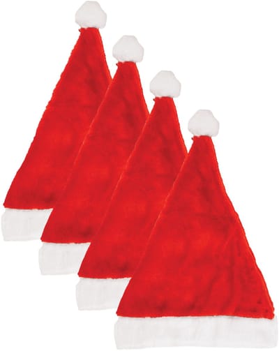 Kerstmuts - 4x - rood - voor volwassenen - budgetmuts - 29 x 42 cm - pluche