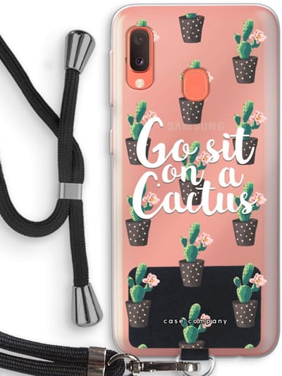 Case Company® - Hoesje met koord geschikt voor Samsung Galaxy A20e hoesje met Koord - Cactus quote - Telefoonhoesje met Zwart Koord - Bescherming aan alle Kanten en Over de Schermrand