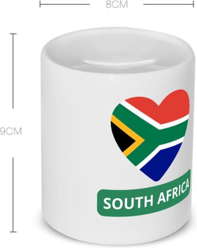 Akyol - zuid afrika vlag hartje Spaarpot - Zuid afrika - reizigers - toerist - verjaardagscadeau - souvenir - vakantie - kado - 350 ML inhoud