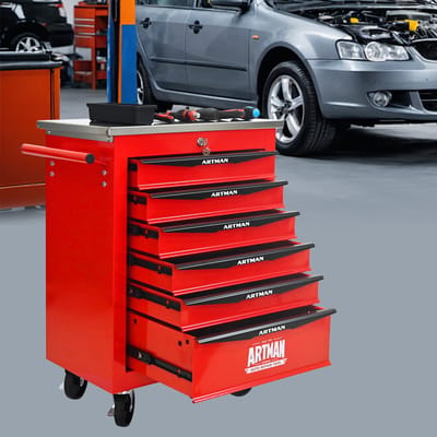 HAUSS SPOLE Gereedschapswagen - 6 Laden Met Slot En Wielen - Voor Garage En Werkplaats - Staal - 62,5x34,5x78 Cm - Rood Zwart