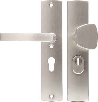 Veiligheidsgarnituur - Aluminium - Aluminium - AXA - AXA 6665 Curve S-knop/kruk VH garnituur met kerntrekbeveiliging, PC55