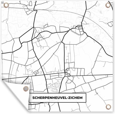 Tuin poster België – Scherpenheuvel Zichem – Stadskaart – Kaart – Zwart Wit – Plattegrond - 200x200 cm - Tuindoek