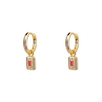 Petit Comité - Oorbellen Dames Geboortesteen Juli Robijn - 925 Sterling Zilver - 18K gold plated - Dames Cadeau