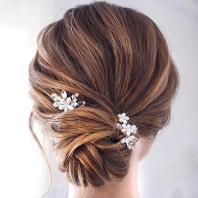 Bloem haarspelden voor bruiloft - Zilveren kristal haarclips voor vrouwen en meisjes (Pack van 2)
