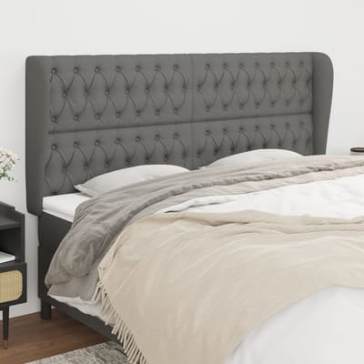 vidaXL - Hoofdbord - met - randen - 183x23x118/128 - cm - stof - donkergrijs