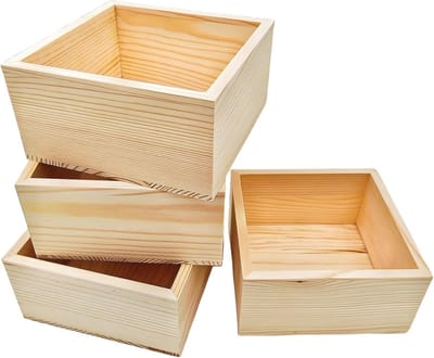 4 Stuks Onafgewerkte Houten Opbergdozen voor Knutselen - Kleine Vierkante Dozen, Rustieke Decoratie