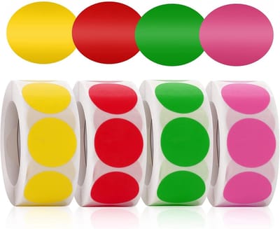 2000 etiketten stippen Stickers - Rond 25MM - Groen/Roze/Rood/Geel Cirkel stickers voor Kleurcodering/Organiseren/Decoratie/Labelen - Op rol