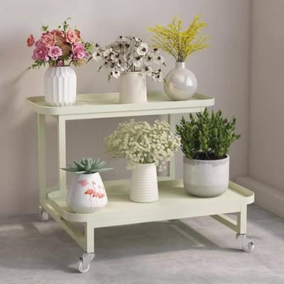 Plantenstandaard Metaal - Bloemenrek Opbergrek - Planten Presenteren - Verrijdbaar Met Wielen - 80 cm - Beige