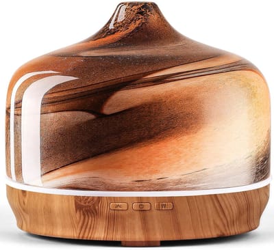 Aroma Diffuser van 500 ml van handgeblazen glas, ultrasonische luchtbevochtiger met 7 kleuren LED-verlichting, ideaal voor aromatherapie en langdurig gebruik in huis