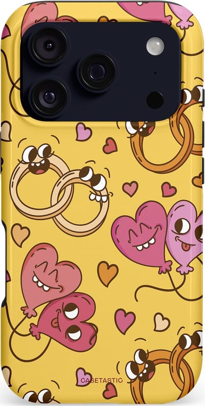 Casetastic hoesje geschikt voor Apple iPhone 17 Pro - MagSafe - Dubbellaagse bescherming - Gele Hartenpret - Fashion Case - Goud Taupe Koraal