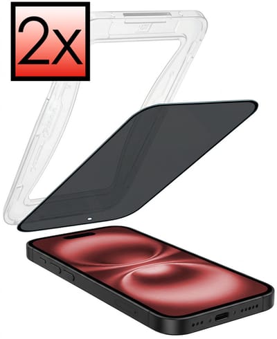 Screenprotector - 2 Stuks - Geschikt voor Apple iPhone 16 - Met Installatie Kit - Anti Spy - Beschermglas - Flexibel Glas - Tempered Glass - Screen Protector - Inclusief Montage Frame - Buigbaar Hybrid Bescherm Cover