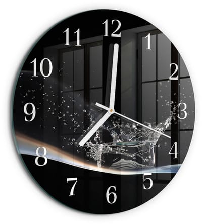 Tulup Wandklok - Water Klok Glas Met Opdruk - 30fi cm - Zwart Moderne Wandklok Glas - Witte Handen - Ronde Wandklok - Wandklok Glas Met Motief - Decoratieve Glazen Klok