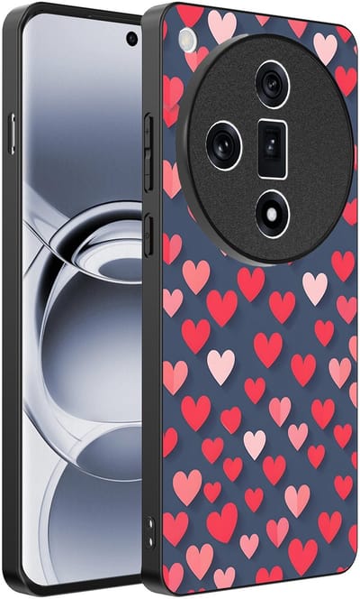 Smartphonica Telefoonhoesje Geschikt voor Oppo Find X7 met Roze en Rode Hartjes Opdruk - TPU Backcover Case With Rosé and Red Heart Design geschikt voor Oppo Find X7