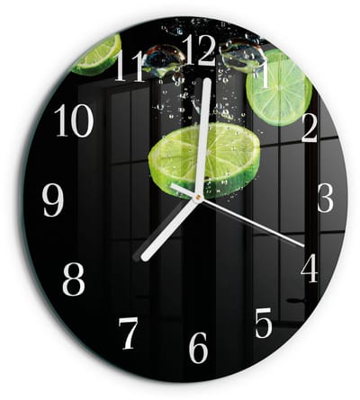 Tulup Wandklok - Limoenen Wandklok Glas Met Motief - 30fi cm - Groente Decoratieve Glazen Klok - Witte Handen - Ronde Wandklok - Glazen Wandklok Design - Klok Glas Met Opdruk