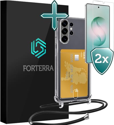 Hoesje Geschikt voor Samsung S26 Ultra Pashouder Case Siliconen Hoes Met Koord Met 2x Screenprotector - Hoes Geschikt voor Samsung Galaxy S26 Ultra Met Telefoonkoord Hoesje Back Cover Met Pasjeshouder - Transparant