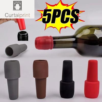 Siliconen Wijnstoppers Drankfles Sealer Herbruikbare Mousserende Wijn Flessenstopper Houdt Wijn Champagne Vers Keukengereedschap Random color 5pcs black