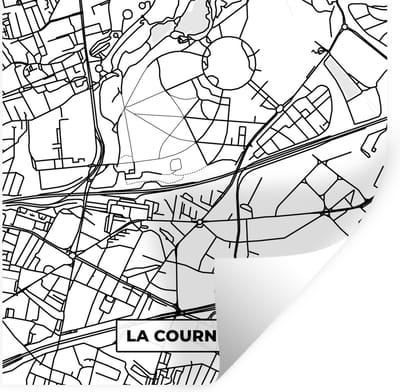 Muurstickers - Sticker Folie - La Courneuve - Frankrijk - Kaart - Plattegrond - Stadskaart - Zwart wit - 100x100 cm - Plakfolie - Muurstickers Kinderkamer - Zelfklevend Behang XXL - Zelfklevend behangpapier - Stickerfolie