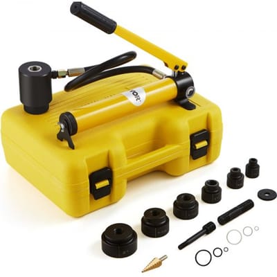 VEVOR hydraulische gatenponsset, knock-out gatendriverkit 10t, handpomp stalen gatengereedschap met 6 ponsmatrijzen, ponsen 12,7, 19,05, 25,4, 31,75, 38,1, 50,8 mm, cilindergatpons hydraulische pomp