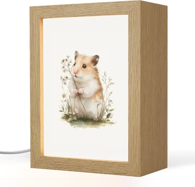 Nachtlampje 15x20 cm - Kinder lampje - Hamster - Bloemen - Tafellamp kinderkamer - Slaapkamer lamp - Bedlamp kinderen - Kinderlampje stopcontact - Wandlamp babykamer - Nachtlampjes