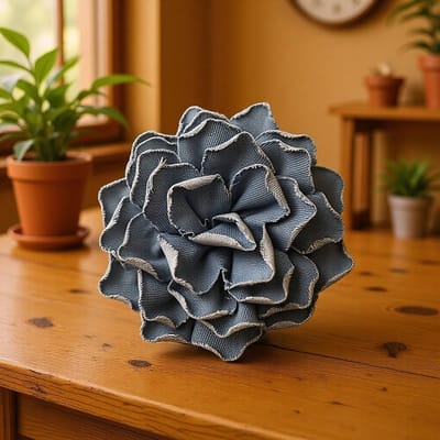 Broche-Boheemse denim rozenbroche 15 cm | Grote reversspeld en camelia haarclip voor dames en meisjes | Multifunctionele corsagebroche van denim materiaal-Denim met opgerolde randen (Lichtblauw)