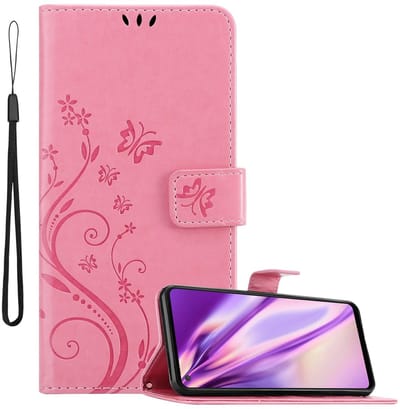 Cadorabo Hoesje geschikt voor Samsung Galaxy A21s in BLOEMEN ROZE - Beschermhoes in bloemmotief met magnetische sluiting, standfunctie en kaartsleuven Book Case Cover Etui