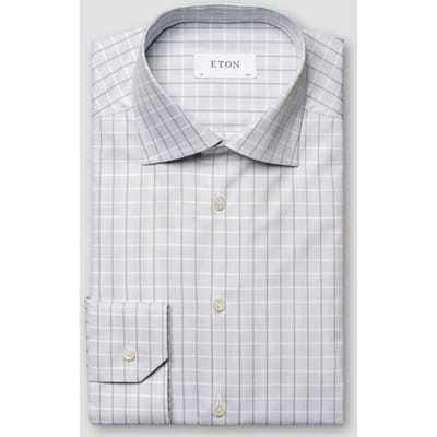 Eton Overhemd Cotton Twill Check Cutaway Collar Licht Grijs / male