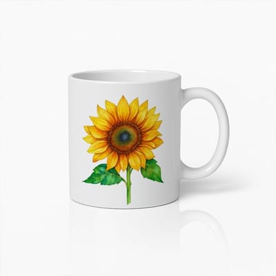 Prachtige Zonnebloem Witte Mok 330 ml – Bloemen Natuur Koffiemok – Vrolijk Cadeau voor Bloemenliefhebbers