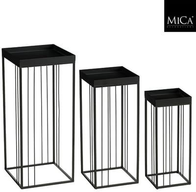 Mica Decorations Beth Bijzettafel – Set van 3 – Bijzettafels Woonkamer – Salontafel – Tafeltje – Koffietafel – Bijzettafeltjes Woonkamer IJzer – 30 x 30 x 70 cm – Zwart