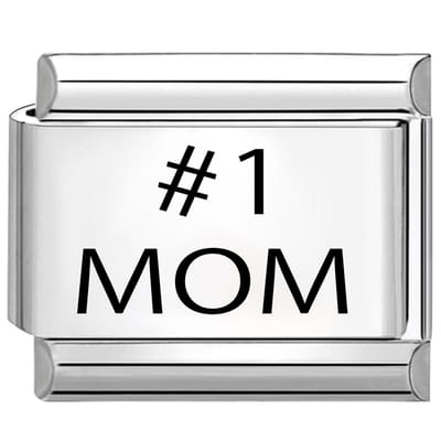 Quiges - Schakel - Bedel - 9mm - charms - Laser #1 MOM - Geschikt voor - armband - Schakelarmband - italy bedels armband