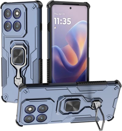 MobyDefend Hoesje - Geschikt voor Motorola Edge 60 Pro - Dubbelgelaagde Pantsercase Met Standaard - Blauw