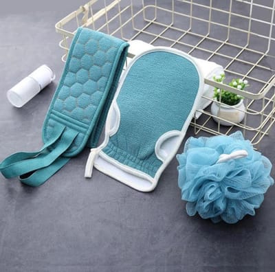 3 Stuks - Scrub Set - Rug Scrubber - Spons - Handschoen - Exfoliate Bad & Douche - Exfoliëren - Loofah baddoek - Lichaamsborstel - LOUZIR