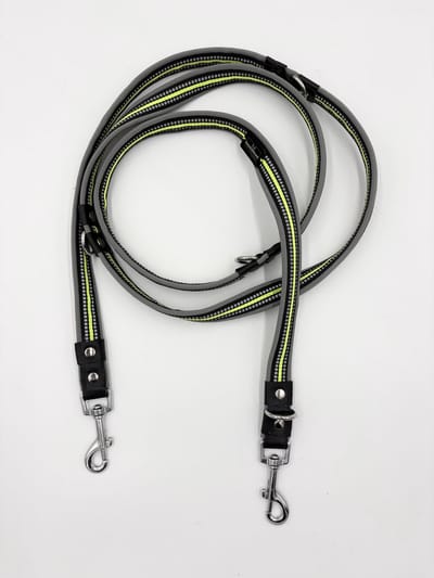 Hondenriem - Hondenlijn - ShukoGear by MadeByShuko - reflecterend - grijs, zwart, fluorgeel - hondenlijn verstelbaar - honden uitlaatriem - dog leash - hondenriem fashion - hondenriem lichtgewicht - hondenlijn uniek ontwerp - hondenriem stevig