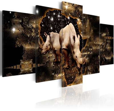 Schilderij - Gouden neushoorn, 5 luik