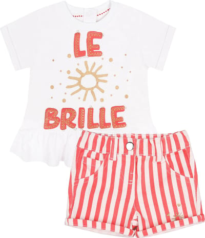 Tweedelig kledingsetje, koraal-wit T-shirt en korte broek Tom & Kiddy