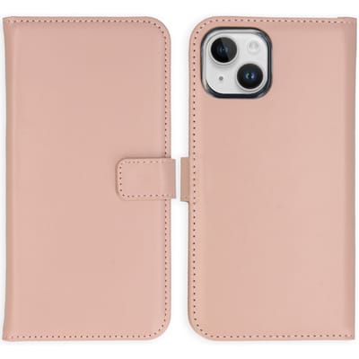 Selencia Hoesje - Geschikt voor Apple iPhone 15 - Echt Lederen Bookcase - Dusty Pink
