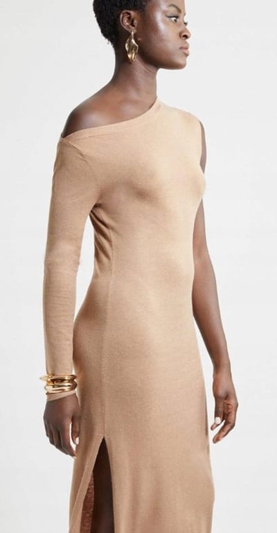 Karen Millen - Petite Midi Jurk - Kasjmier - Eén Mouw