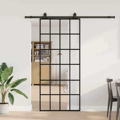 vidaXL - Schuifdeur - met - beslagset - 90x205 - cm - ESG - glas - zwart