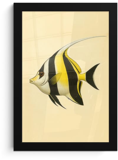 Poster in lijst - Fotolijst 20x30 cm - Posters - Vis - Sierlijk - Rugvin - Geel - Posterlijst zwart - Decoratie - Wanddecoratie woonkamer - Muurdecoratie slaapkamer
