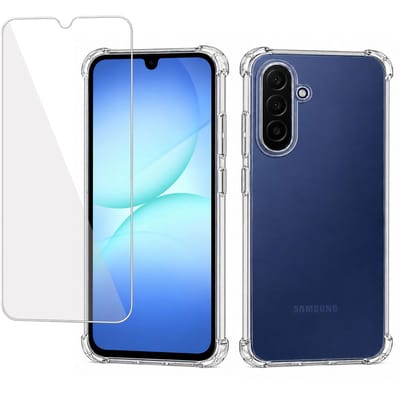 Hoesje met screenprotector geschikt voor Samsung Galaxy A17 - Luchtkussens - Siliconen Hoes - Gehard Glas - Transparant