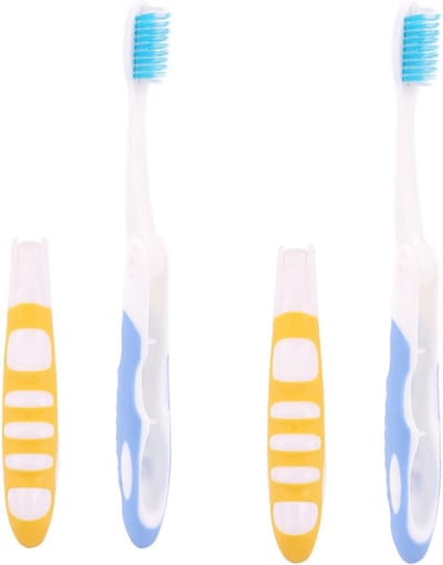 Opvouwbare Tandenborstels - Reisborstels Set - Hygiëne Onderweg - Zachte Borstelharen - 4 Stuks - Blauw Geel