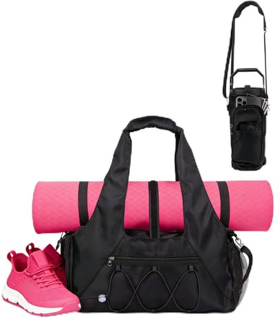 Dailygoods - Sporttas voor dames met waterfles, grote reistas met schoenenvak en nat vak, work-out-yoga-draagtas, yogatas, vrije tijd, handtas, zwemtas, zwart