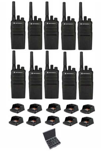 Set van 10 Motorola XT420 UHF IP55 PMR446 Portofoon met laders en koffer