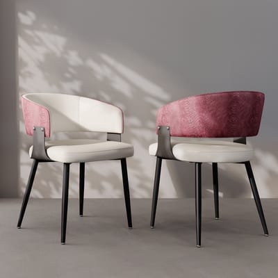 FATIVO Eetkamerstoelen - Set van 2 - Eetkamerstoel - Modern Design Eettafelstoel - Microfiber Leer - Brede Zitting – Krokodillenstructuur - Comfortabele Keukenstoelen - bordeauxrood & crème