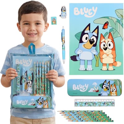 Bluey Grote schoolset voor kinderen, set schrijfbenodigdheden voor school, set kantoorbenodigdheden